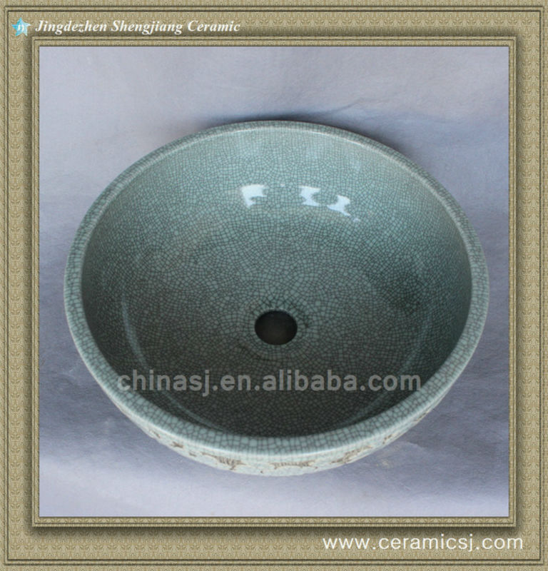 588833196_005 crackled chinese ceramic bathroom sink WRYBH90 - shengjiang  ceramic  factory   porcelain art hand basin wash sink