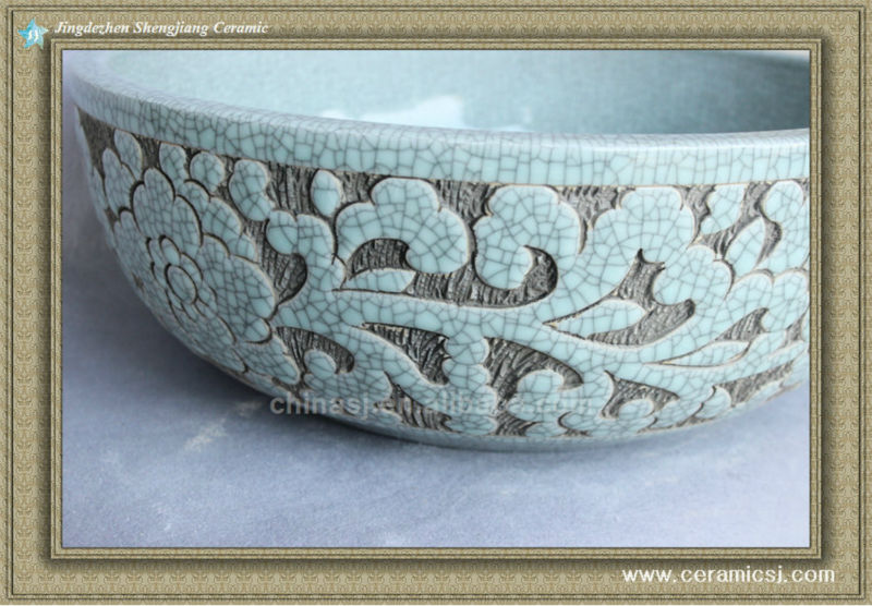 588833202_607 crackled chinese ceramic bathroom sink WRYBH90 - shengjiang  ceramic  factory   porcelain art hand basin wash sink