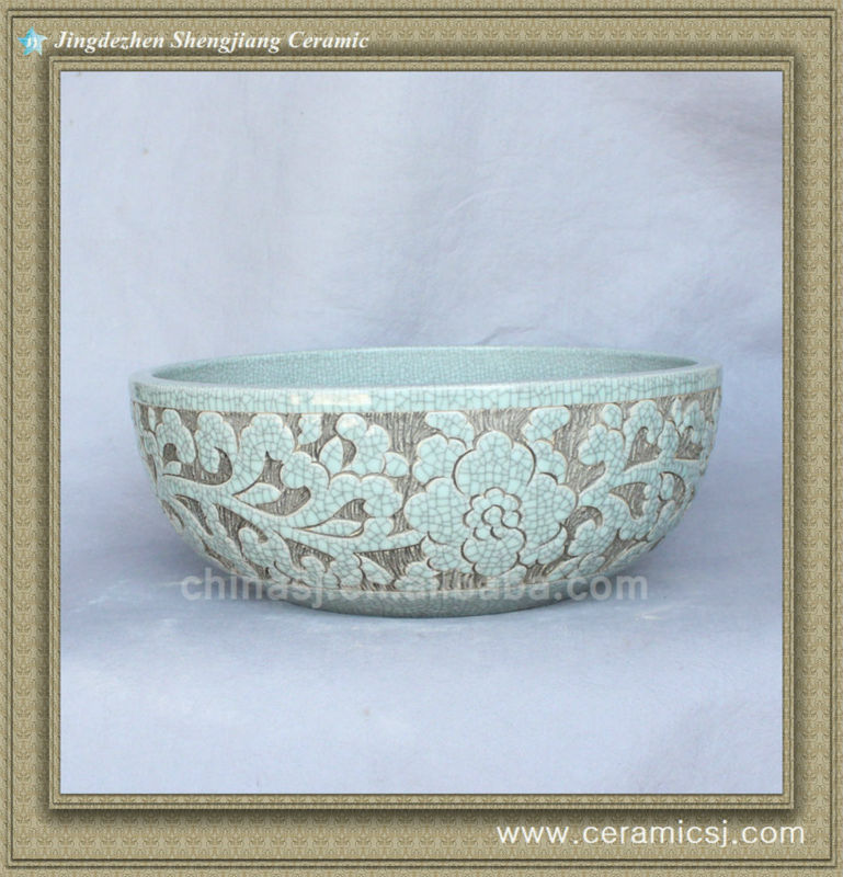 588833205_859 crackled chinese ceramic bathroom sink WRYBH90 - shengjiang  ceramic  factory   porcelain art hand basin wash sink