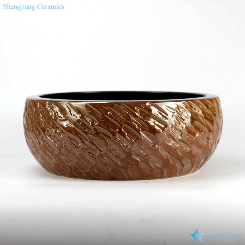 RYXW-YL-DZ-03_0874 RYXW-YL-DZ-03 Solid color galzed brown round ceramic resin wash basin - shengjiang  ceramic  factory   porcelain art hand basin wash sink