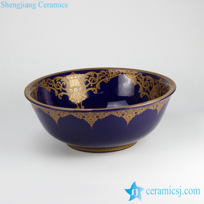 RYXW-YL-DZ-07_1048 RYXW-YL-DZ-07 Indigo blue glazed morocco style golden pattern household ceramic sanitary sets - shengjiang  ceramic  factory   porcelain art hand basin wash sink