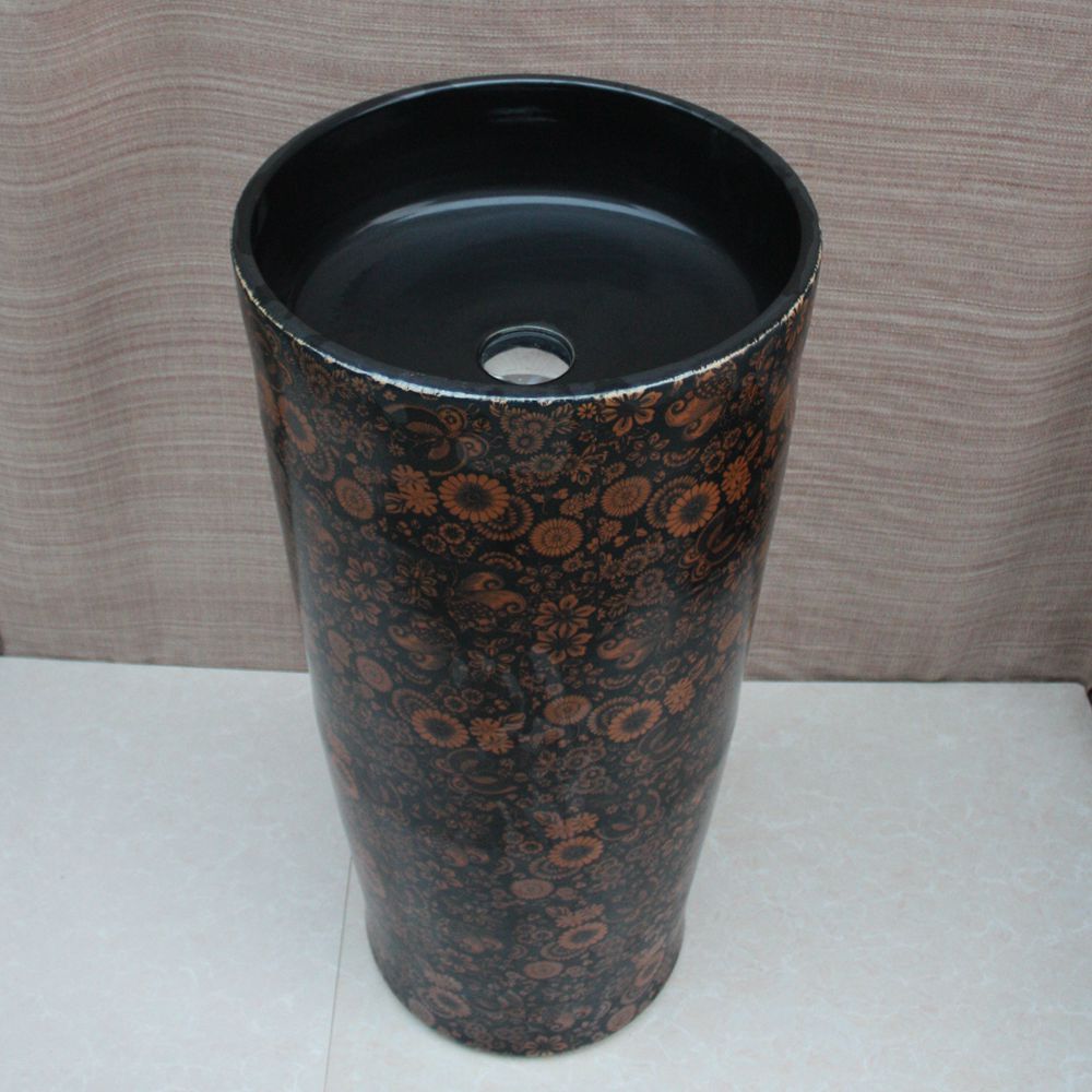 RYXW008_41 Floral design Ceramic Pedestal Lavatory - shengjiang  ceramic  factory   porcelain art hand basin wash sink
