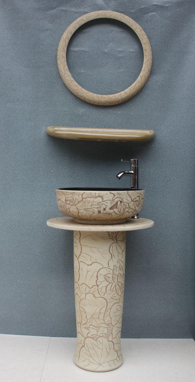 RYXW033_10 RYXW033 Carved flower bird design Ceramic Pedestal Lavatory Sink - shengjiang  ceramic  factory   porcelain art hand basin wash sink