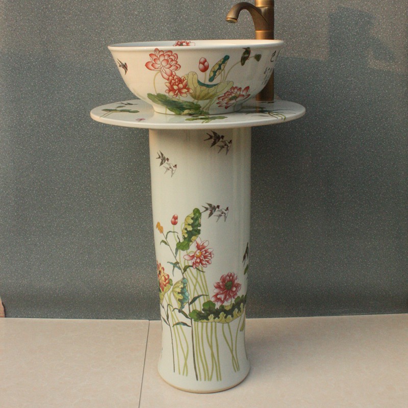 RYXW039_4 RYXW039 Lotus Flower design Ceramic Pedestal Lavatory Sink - shengjiang  ceramic  factory   porcelain art hand basin wash sink