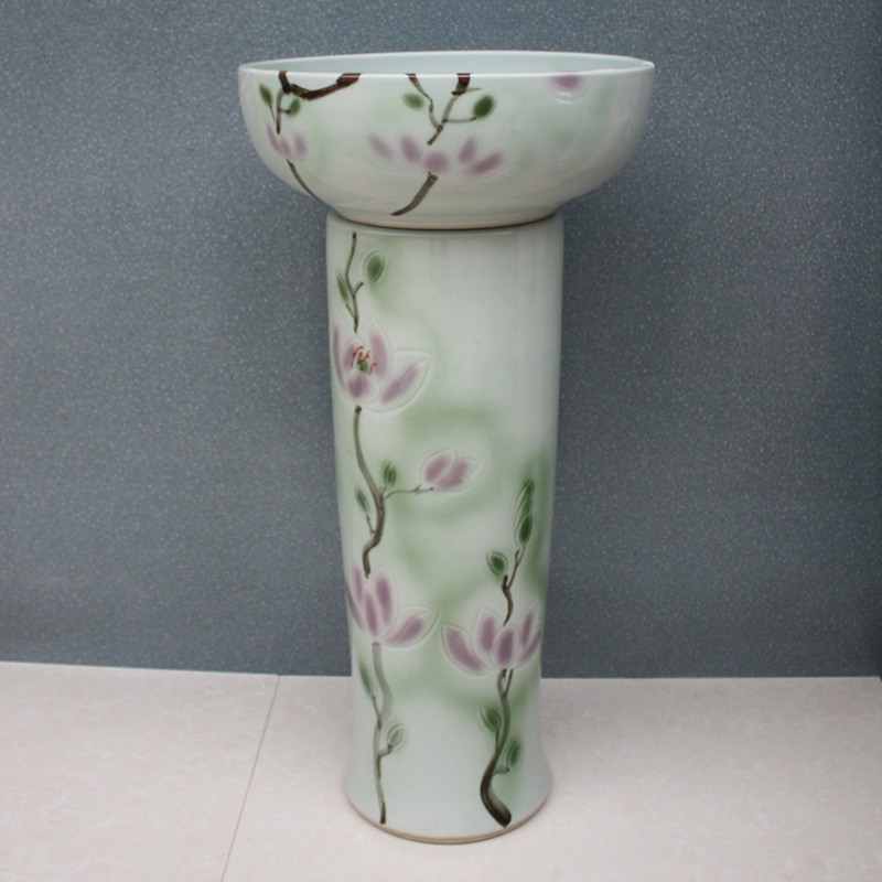 RYXW046_6 RYXW046 Flower design Ceramic Pedestal Lavatory Basin - shengjiang  ceramic  factory   porcelain art hand basin wash sink