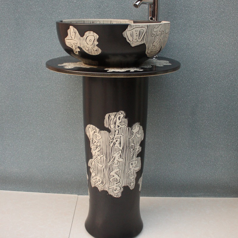RYXW047_6 RYXW047 Engraved character design Ceramic Pedestal Lavatory Basin - shengjiang  ceramic  factory   porcelain art hand basin wash sink