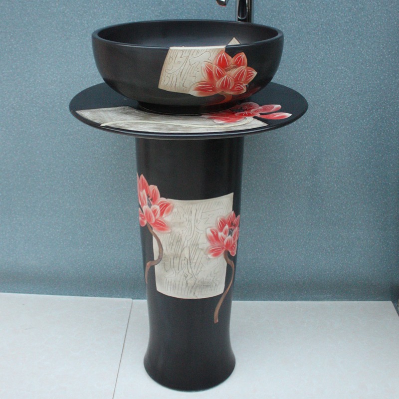 RYXW050_1 Engraved flower design Ceramic pedestal washbasin - shengjiang  ceramic  factory   porcelain art hand basin wash sink