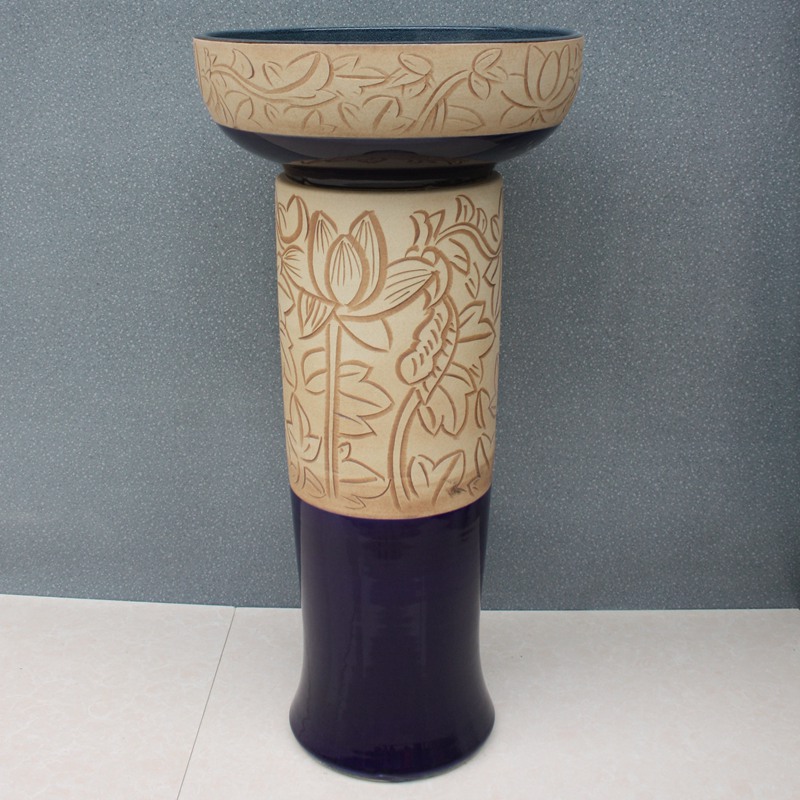 RYXW051_4 Engraved flower design Ceramic pedestal washbasin - shengjiang  ceramic  factory   porcelain art hand basin wash sink