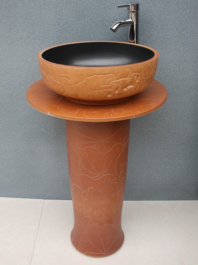 RYXW052_7 Engraved flower design Ceramic pedestal washbasin - shengjiang  ceramic  factory   porcelain art hand basin wash sink