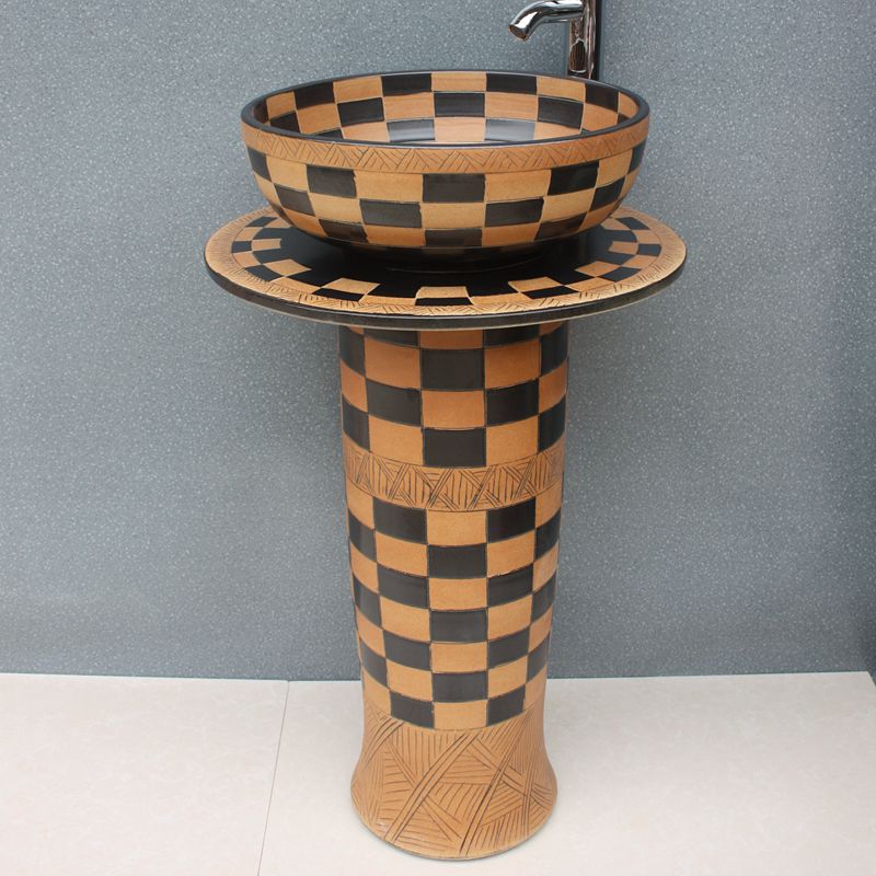 RYXW057_8 RYXW057 Engraved design Ceramic Pedestal Lavatory Basin - shengjiang  ceramic  factory   porcelain art hand basin wash sink