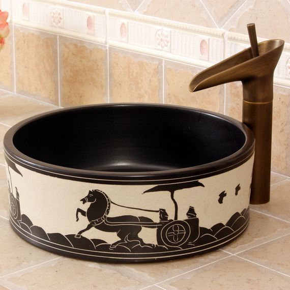 RYXW271_1 Carved horses design Ceramic Bathroom Sink - shengjiang  ceramic  factory   porcelain art hand basin wash sink