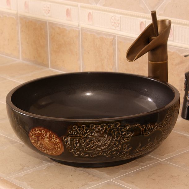 RYXW272_6 Carved horses design Ceramic Bathroom Sink - shengjiang  ceramic  factory   porcelain art hand basin wash sink