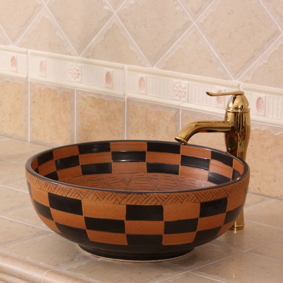 RYXW273_6 RYXW273 Carved tartan design Ceramic Bathroom Sink - shengjiang  ceramic  factory   porcelain art hand basin wash sink