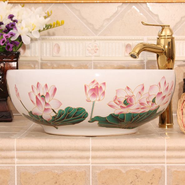 RYXW293_2 Waterlily design, white, yellow Ceramic Bathroom Sink - shengjiang  ceramic  factory   porcelain art hand basin wash sink