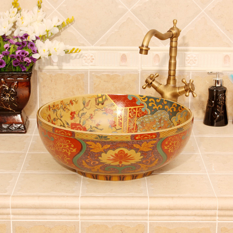 RYXW348_1 Jingdezhen Ceramic sanitary ware china colored bathroom sink - shengjiang  ceramic  factory   porcelain art hand basin wash sink