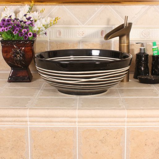 RYXW380_2 RYXW380/386 Modern black white stripe design Ceramic sink for bathroom - shengjiang  ceramic  factory   porcelain art hand basin wash sink