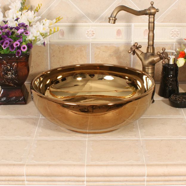 RYXW389_2 RYXW389 16inch Modern metal Gold color Ceramic wash basin india - shengjiang  ceramic  factory   porcelain art hand basin wash sink