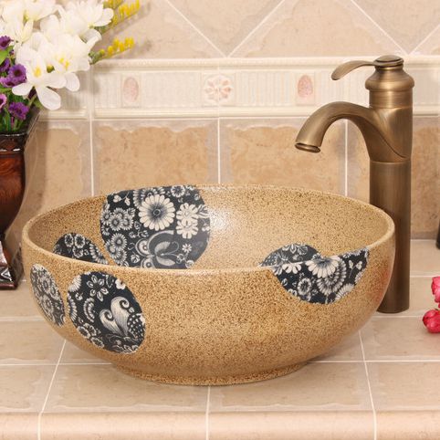 RYXW391_2 Modern floral design Ceramic basin for washing clothes - shengjiang  ceramic  factory   porcelain art hand basin wash sink