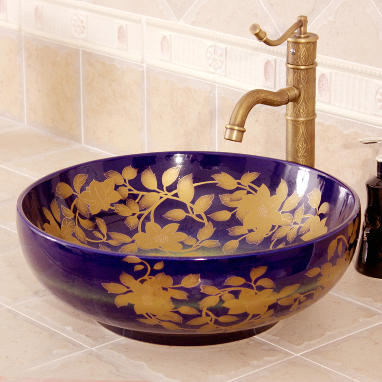 RYXW410_7 RYXW410 Flower design Ceramic outdoor sink - shengjiang  ceramic  factory   porcelain art hand basin wash sink