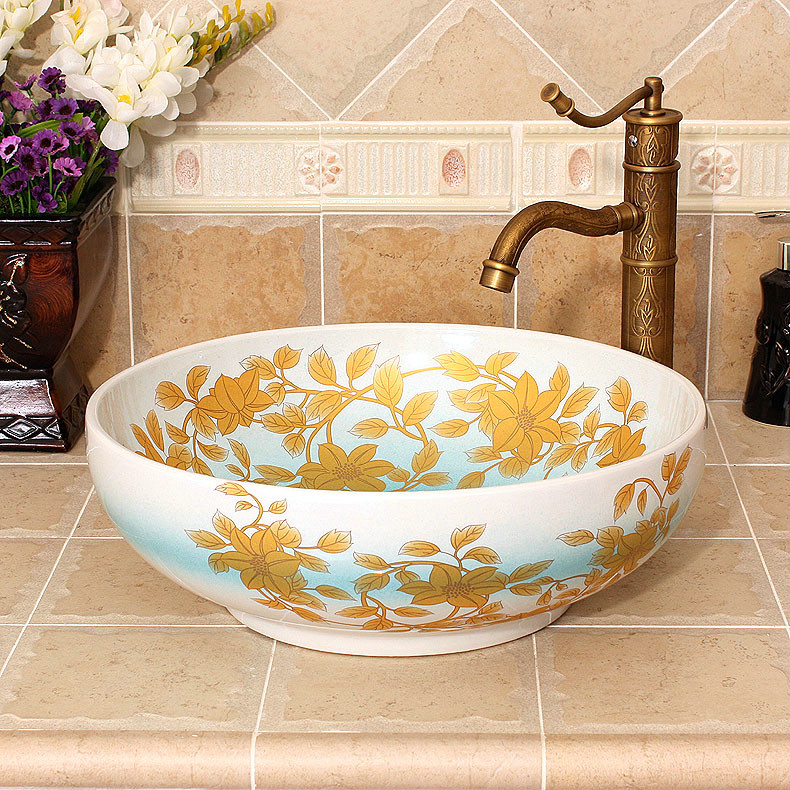 RYXW411_2 RYXW410 Flower design Ceramic outdoor sink - shengjiang  ceramic  factory   porcelain art hand basin wash sink