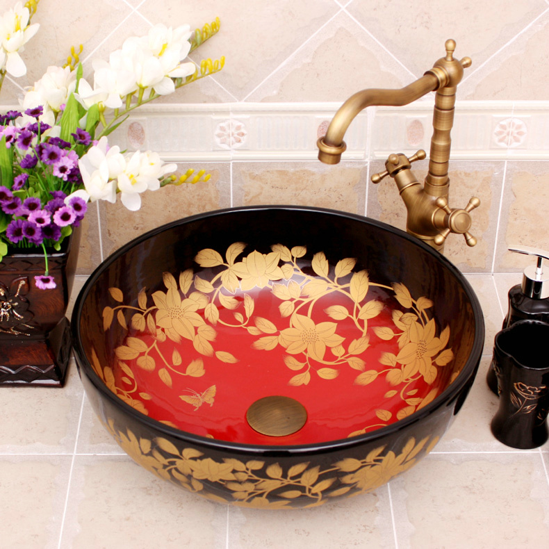 RYXW413_3 RYXW410 Flower design Ceramic outdoor sink - shengjiang  ceramic  factory   porcelain art hand basin wash sink