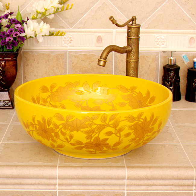 RYXW414_2 RYXW410 Flower design Ceramic outdoor sink - shengjiang  ceramic  factory   porcelain art hand basin wash sink