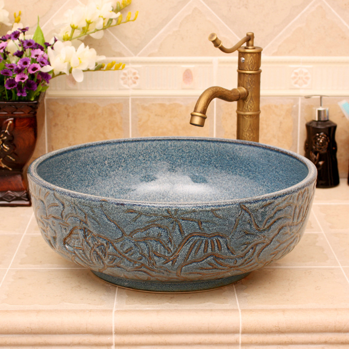 RYXW458_1 RYXW458 Color glazed carving Ceramic outdoor wash basin - shengjiang  ceramic  factory   porcelain art hand basin wash sink