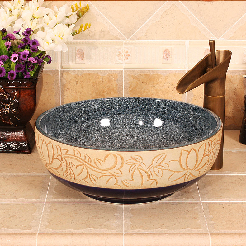 RYXW464_1 RYXW464 Inside glazed with carved floral design Ceramic hair salon wash basins - shengjiang  ceramic  factory   porcelain art hand basin wash sink