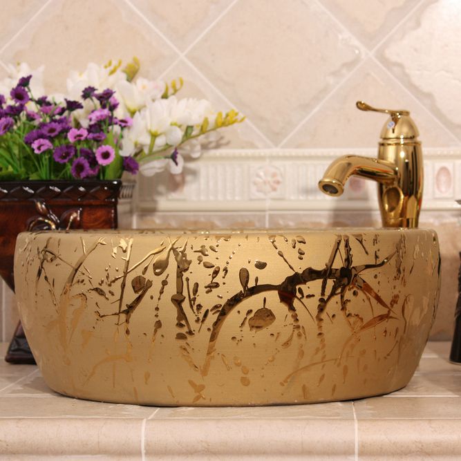 RYXW515_2 Silver and golden Ceramic washbasins - shengjiang  ceramic  factory   porcelain art hand basin wash sink