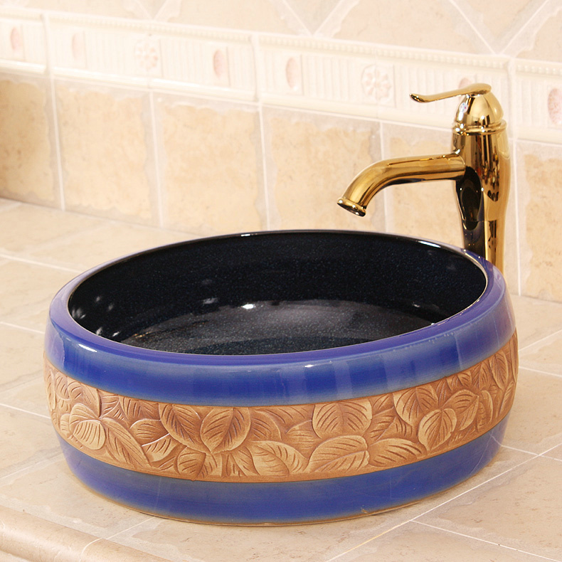 RYXW520_1 RYXW520 Color glazed with carved flower design Ceramic washbasins - shengjiang  ceramic  factory   porcelain art hand basin wash sink