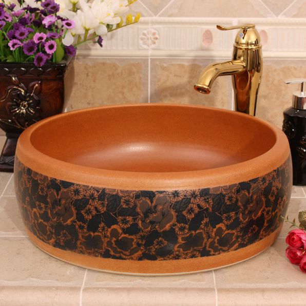 RYXW524_2 RYXW524 Matte glazed with flower design bathroom basin - shengjiang  ceramic  factory   porcelain art hand basin wash sink