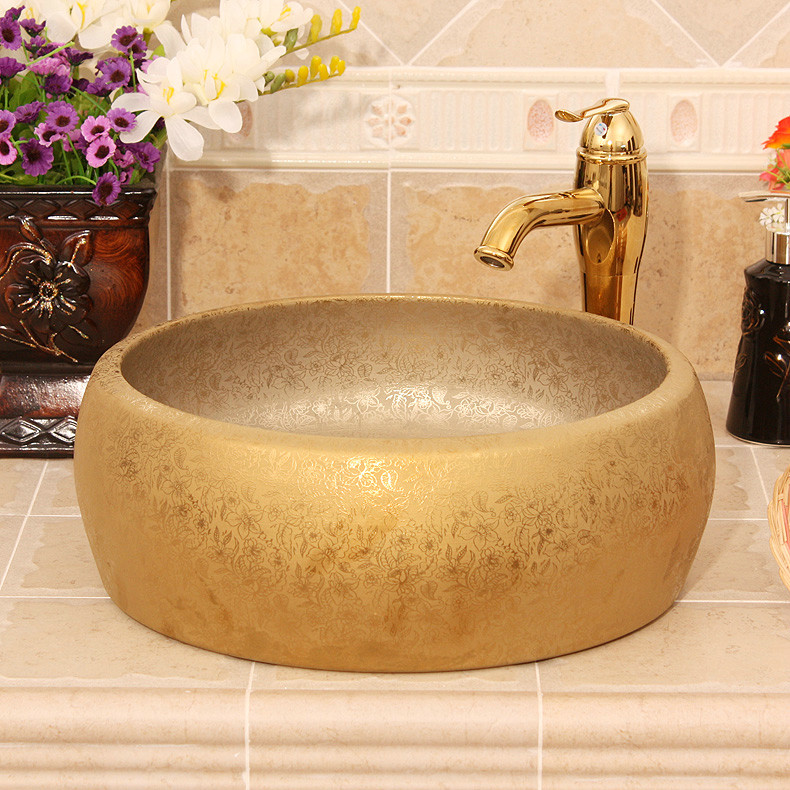 RYXW529_1 Matte gold flower design bathroom basins - shengjiang  ceramic  factory   porcelain art hand basin wash sink