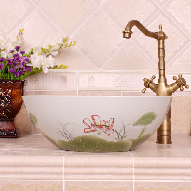 RYXW540_3 RYXW540 Water lily design bathroom basins - shengjiang  ceramic  factory   porcelain art hand basin wash sink