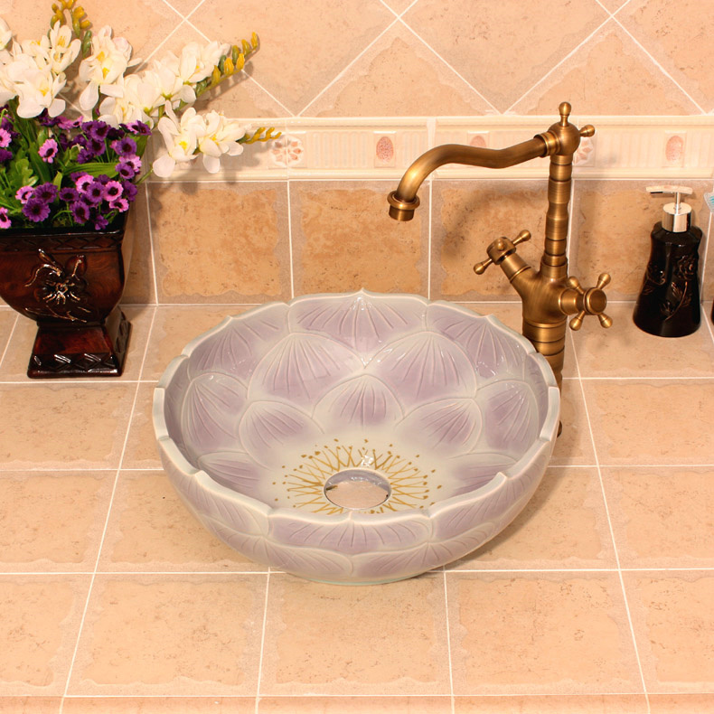 RYXW542_4 RYXW542 Lotus shape with carved lotus design bathroom fancy wash basin - shengjiang  ceramic  factory   porcelain art hand basin wash sink