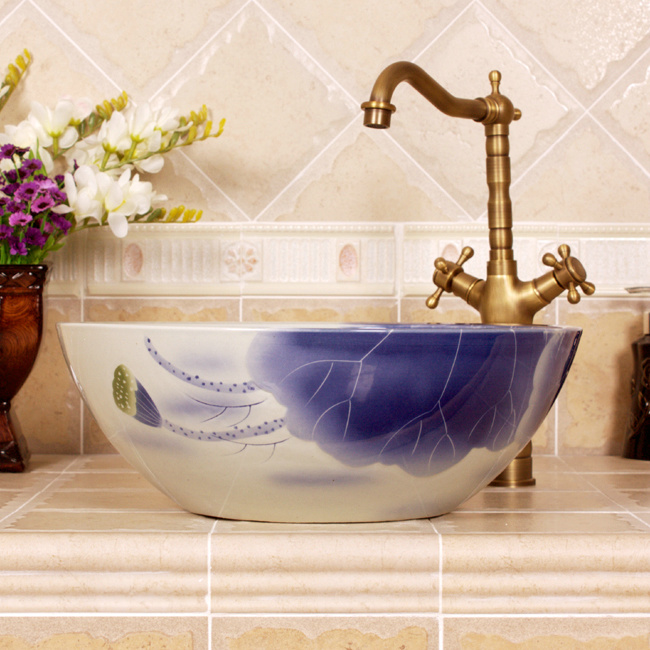 RYXW547_3 RYXW547 Blue flower design bathroom sanitaryware - shengjiang  ceramic  factory   porcelain art hand basin wash sink