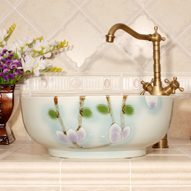 RYXW548_2 RYXW548 Carved flower design bathroom sanitary ware - shengjiang  ceramic  factory   porcelain art hand basin wash sink