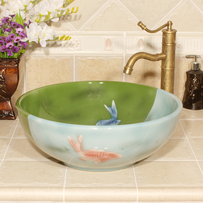 RYXW549_1 RYXW549 Fish design ceramic sinks for small bathroom - shengjiang  ceramic  factory   porcelain art hand basin wash sink
