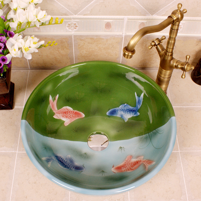 RYXW549_5 RYXW549 Fish design ceramic sinks for small bathroom - shengjiang  ceramic  factory   porcelain art hand basin wash sink