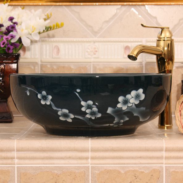 RYXW553_2 RYXW553 Flower wintersweet design ceramic vessel sinks - shengjiang  ceramic  factory   porcelain art hand basin wash sink