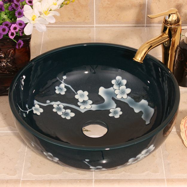 RYXW553_3 RYXW553 Flower wintersweet design ceramic vessel sinks - shengjiang  ceramic  factory   porcelain art hand basin wash sink