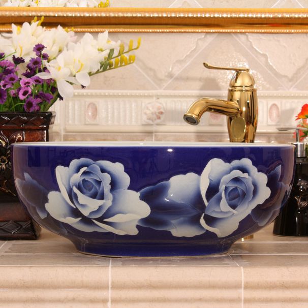 RYXW557_4 RYXW557 Blue flower design Ceramic hand wash basin - shengjiang  ceramic  factory   porcelain art hand basin wash sink