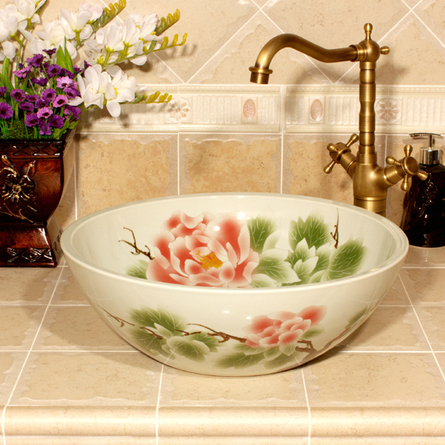 RYXW559_1 RYXW559 Flower design Ceramic enameled kitchen sink - shengjiang  ceramic  factory   porcelain art hand basin wash sink
