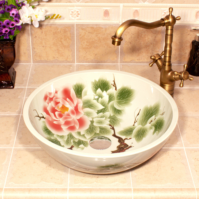 RYXW559_4 RYXW559 Flower design Ceramic enameled kitchen sink - shengjiang  ceramic  factory   porcelain art hand basin wash sink