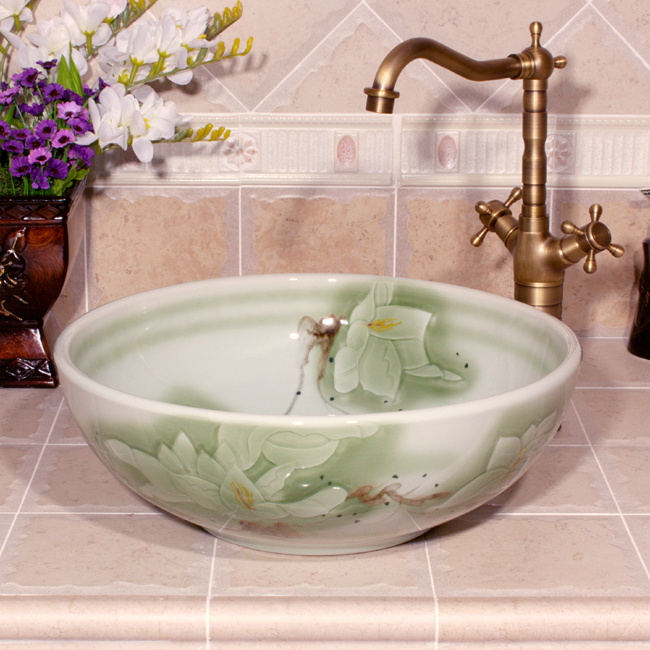 RYXW560_1 RYXW560 Flower design Ceramic washbasin - shengjiang  ceramic  factory   porcelain art hand basin wash sink