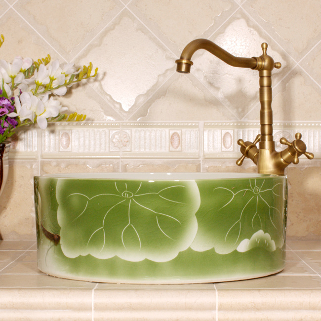 RYXW563_2 RYXW563 Flower design bathroom ceramic sink - shengjiang  ceramic  factory   porcelain art hand basin wash sink