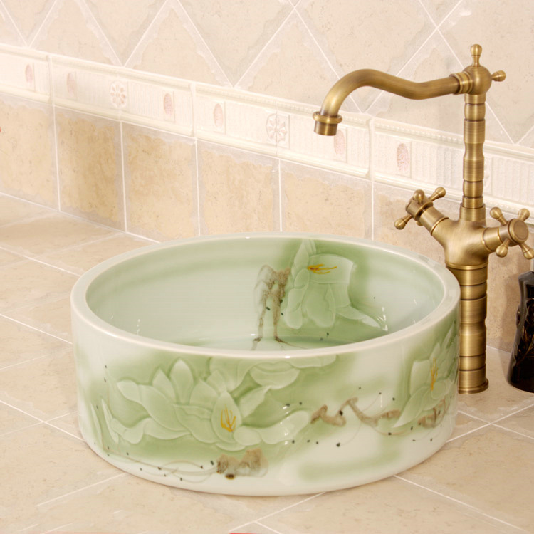 RYXW566_6 RYXW563 Flower design bathroom ceramic sink - shengjiang  ceramic  factory   porcelain art hand basin wash sink