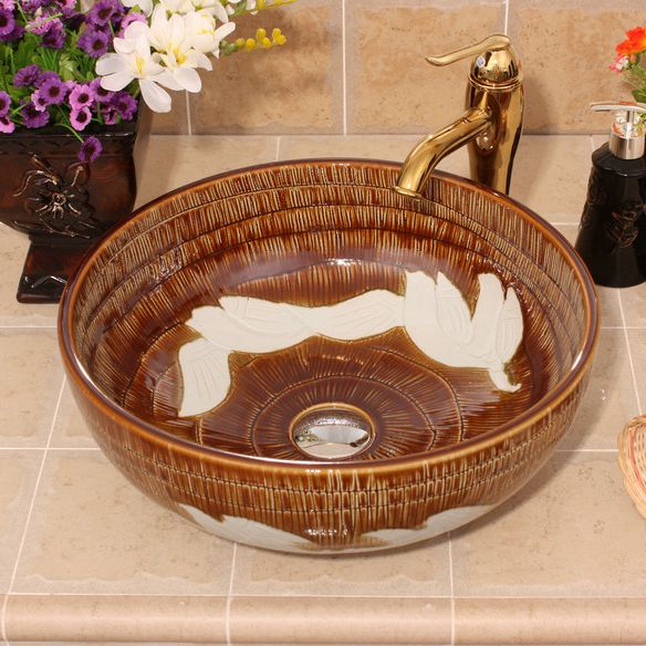 RYXW569_2 RYXW569 Carved bird design wash sink laundry - shengjiang  ceramic  factory   porcelain art hand basin wash sink