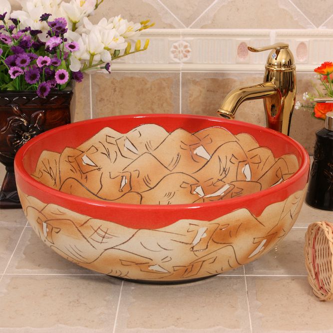 RYXW570_3 RYXW570 Carved design wash sink laundry - shengjiang  ceramic  factory   porcelain art hand basin wash sink