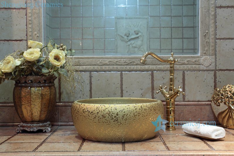 RYXW700-R8010 RYXW700 Golden rain drop glazed contemporary wash basin sink - shengjiang  ceramic  factory   porcelain art hand basin wash sink