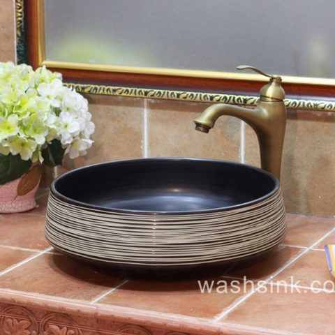 TPAA-052 white whirl design black glaze modern ceramic sink